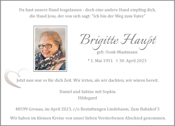 Anzeige von Brigitte Haupt 