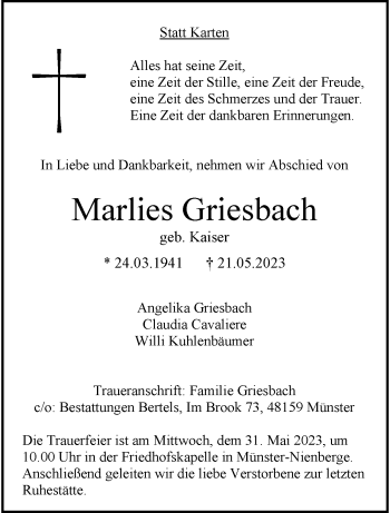 Anzeige von Marlies Griesbach 
