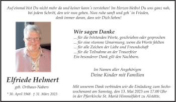 Anzeige von Elfriede Helmert 