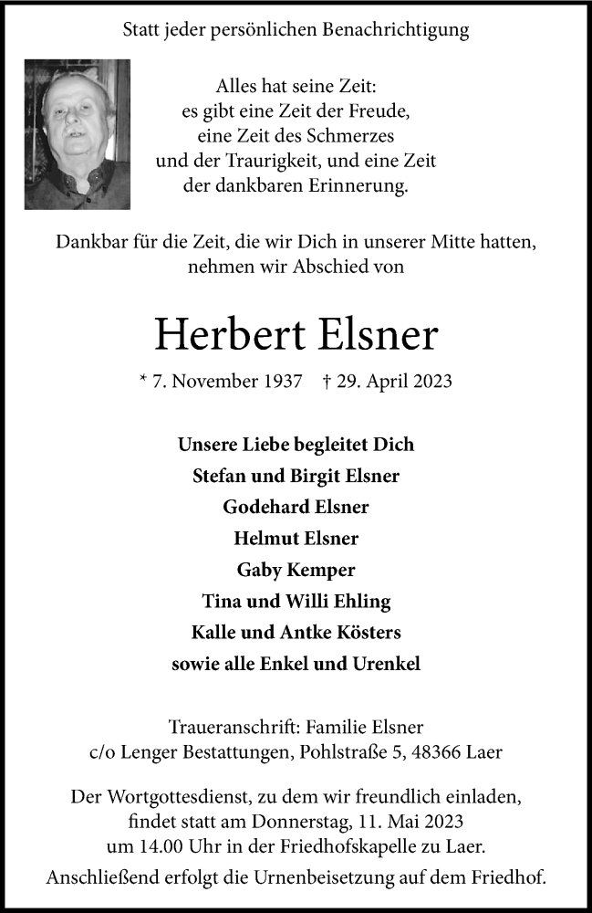  Traueranzeige für Herbert Elsner vom 06.05.2023 aus 