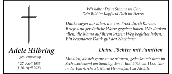 Anzeige von Adele Hilbring 