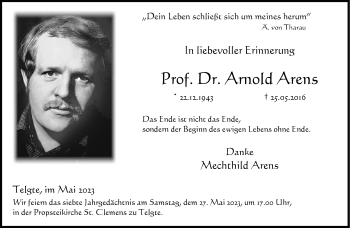 Anzeige von Prof. Dr. Arnold Arens 