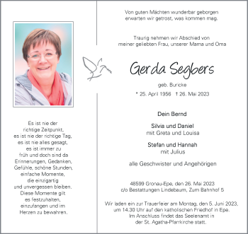 Anzeige von Gerda Segbers 