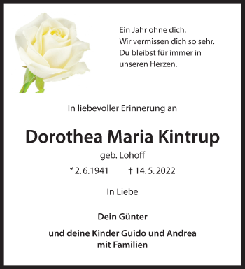 Anzeige von Dorothea Maria Kintrup 