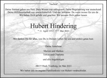 Anzeige von Hubert Hindering 
