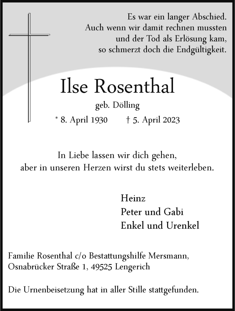  Traueranzeige für Ilse Rosenthal vom 27.05.2023 aus 