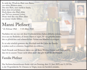 Anzeige von Manni Pleßner 