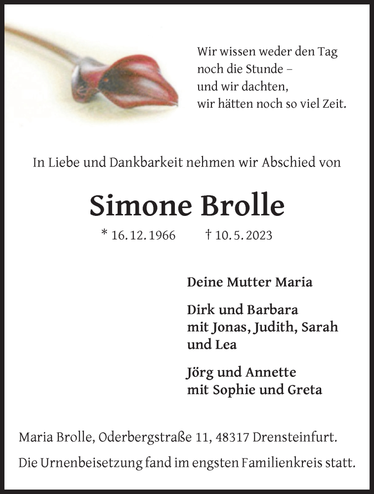  Traueranzeige für Simone Brolle vom 20.05.2023 aus 