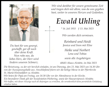 Anzeige von Ewald Uhling 