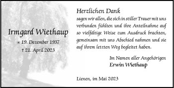 Anzeige von Irmgard Wiethaup 