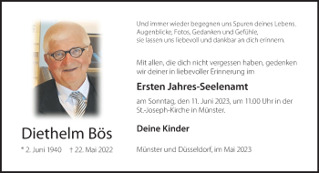 Anzeige von Diethelm Bös 