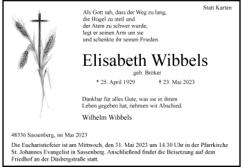 Anzeige von Elisabeth Wibbels 