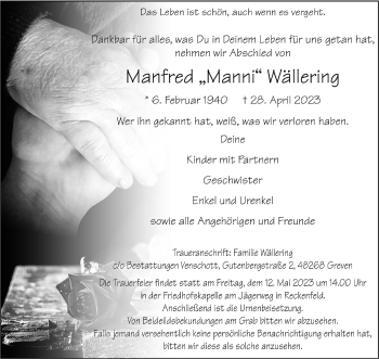 Anzeige von Manfred Wällering 