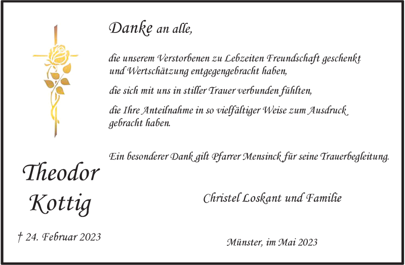  Traueranzeige für Theodor Kottig vom 13.05.2023 aus 