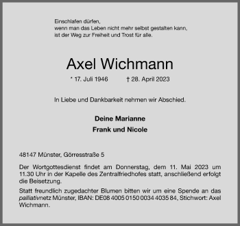 Anzeige von Axel Wichmann 