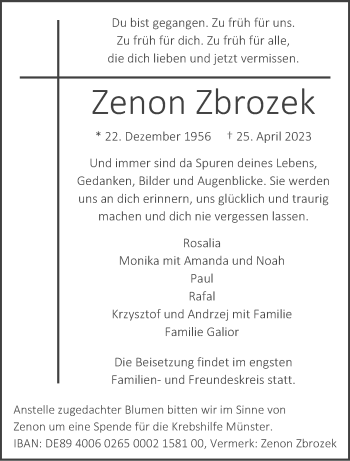 Anzeige von Zenon Zbrozek 