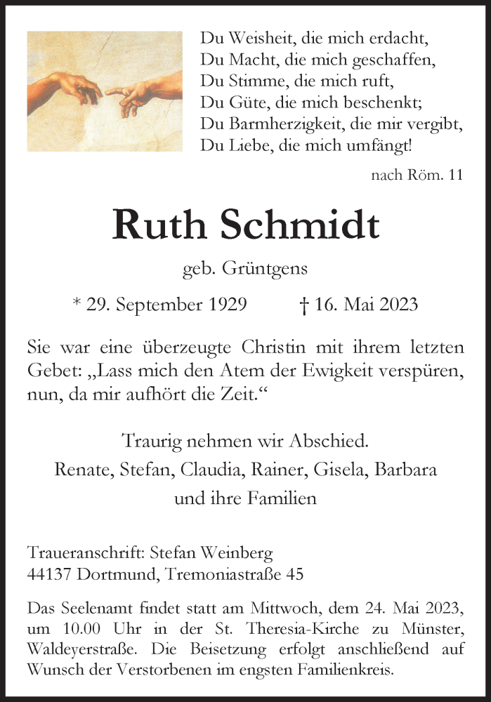  Traueranzeige für Ruth Schmidt vom 22.05.2023 aus 