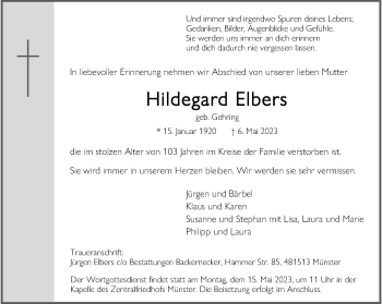 Anzeige von Hildegard Elbers 