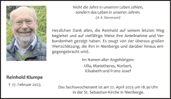 Anzeige von Reinhold Klumpe 