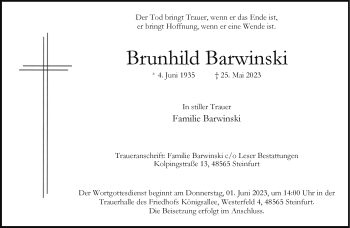 Anzeige von Brunhild Barwinski 