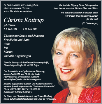Anzeige von Christa Kottrup 