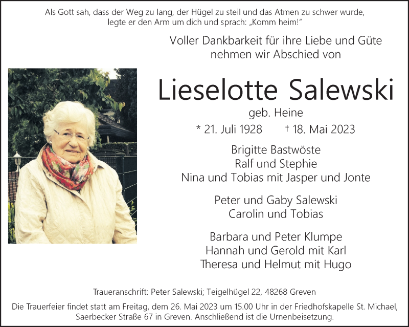  Traueranzeige für Lieselotte Salewski vom 24.05.2023 aus 