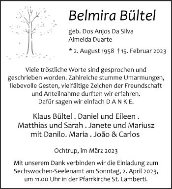 Anzeige von Belmira Bültel 