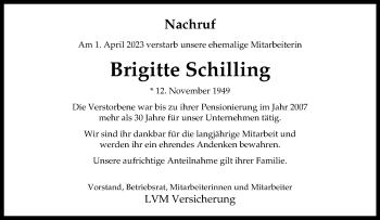 Anzeige von Brigitte Schilling 