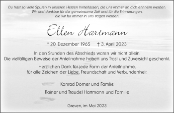 Anzeige von Ellen Hartmann 