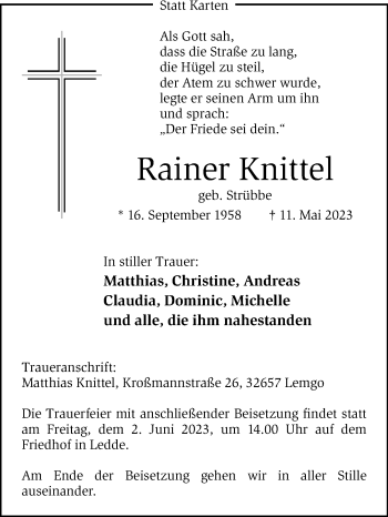 Anzeige von Rainer Knittel 