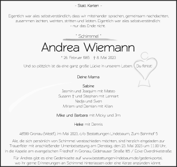 Anzeige von Andrea Wiemann 