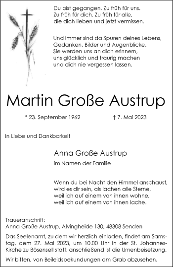 Anzeige von Martin Große Austrup 