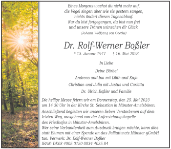 Anzeige von Dr. Rolf-Werner Boßler 