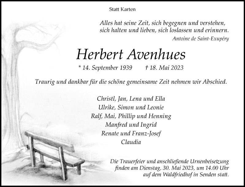  Traueranzeige für Herbert Avenhues vom 24.05.2023 aus 