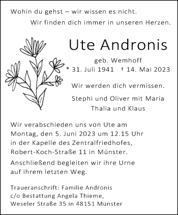 Anzeige von Ute Andronis 