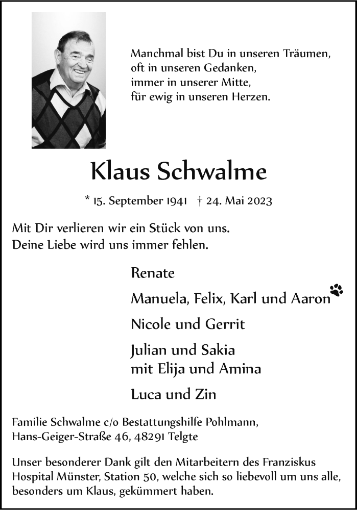  Traueranzeige für Klaus Schwalme vom 27.05.2023 aus 