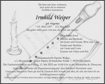 Anzeige von Irmhild Weiper 