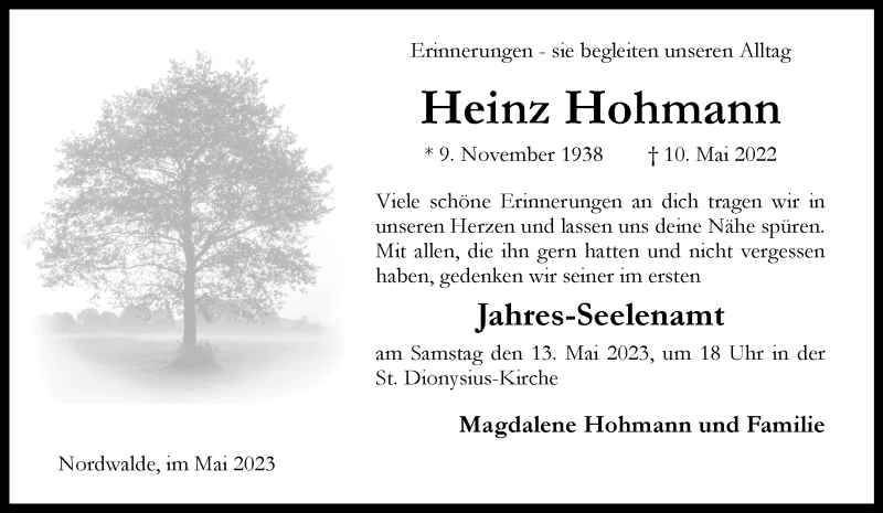  Traueranzeige für Heinz Hohmann vom 06.05.2023 aus 