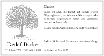 Anzeige von Detlef Bäcker 