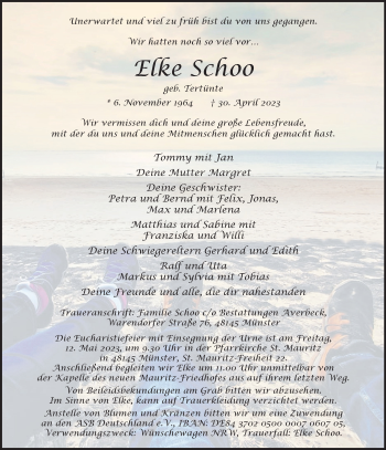 Anzeige von Elke Schoo 