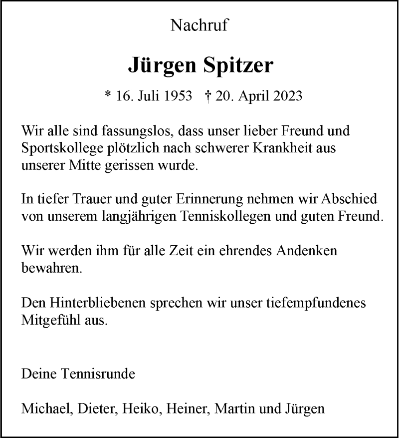  Traueranzeige für Jürgen Spitzer vom 10.05.2023 aus 