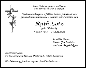 Anzeige von Ruth Lotz 