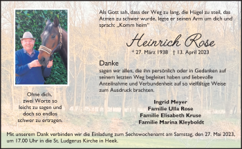 Anzeige von Heinrich Rose 
