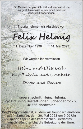 Anzeige von Felix Helmig 