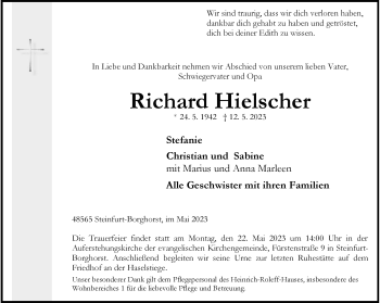 Anzeige von Richard Hielscher 