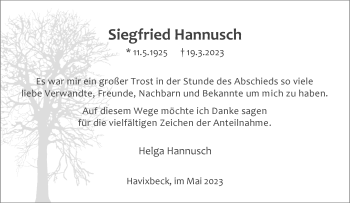 Anzeige von Siegfried Hannusch 