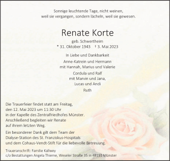Anzeige von Renate Korte 