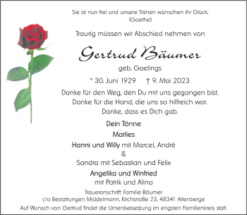 Anzeige von Gertrud Bäumer 