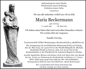 Anzeige von Maria Beckermann 