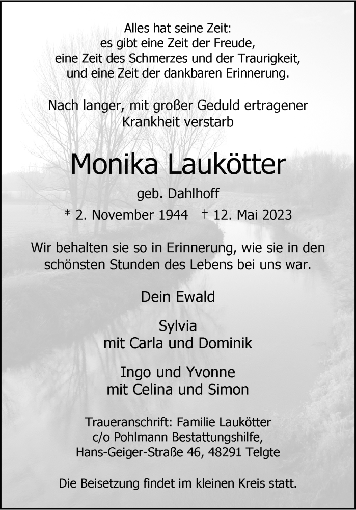  Traueranzeige für Monika Laukötter vom 17.05.2023 aus 